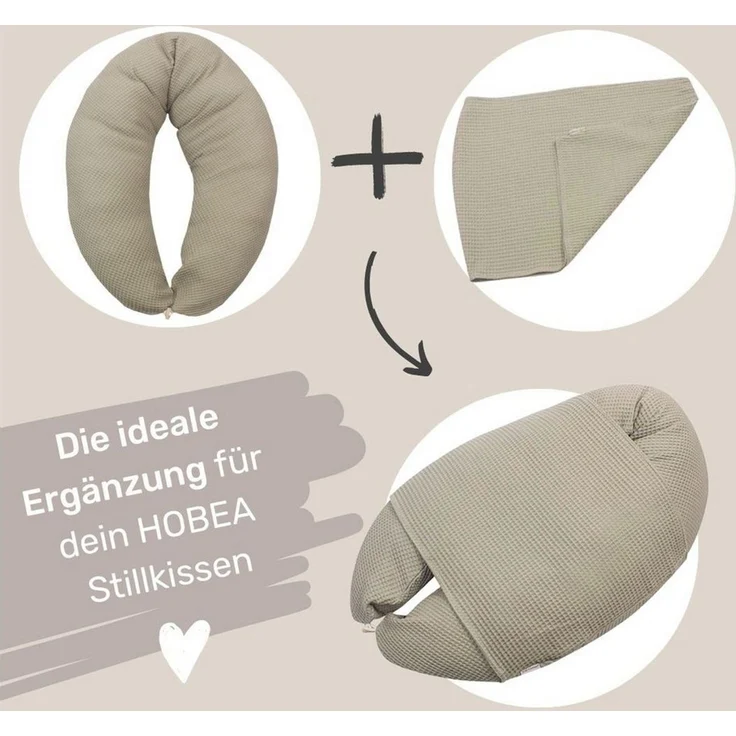 HOBEA-Germany Stillkissenbezug Baby Lagerungsbezug Waffelmuster taupe, 100% BIO Baumwolle – Bild 2