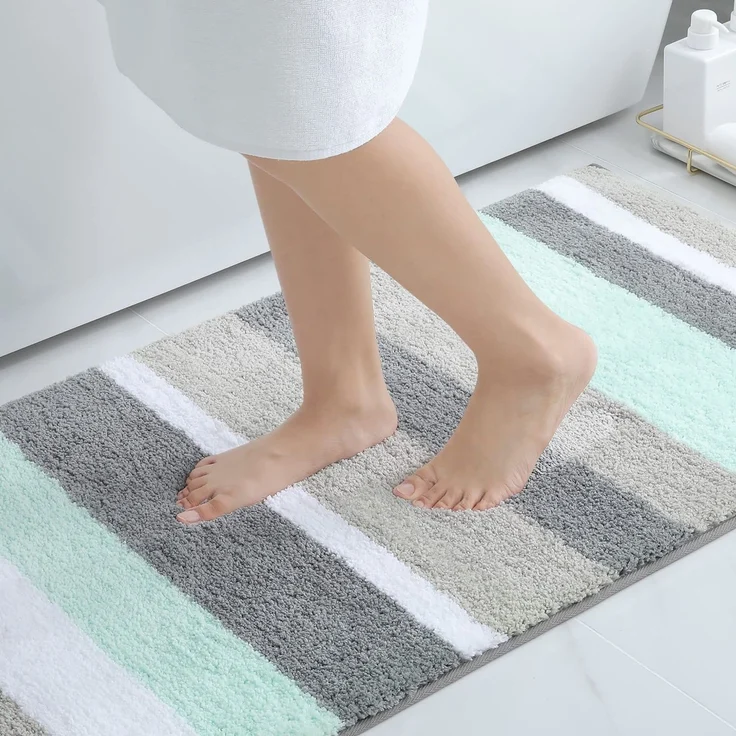 Homaxy rutschfest Badezimmerteppich Weich Hochflor Mikrofaser Badematte Saugfähige Badteppiche Waschbar Badvorleger – 60x120 cm, Grün/Grau