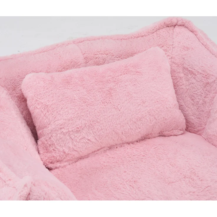 Riesiger Sitzsack mit Kissen, bequemer großer Sitzsack für Erwachsene und Kinder, Kunstfell-Bodensofa für Wohnzimmer, Schlafzimmer und Wohnung, Rosa – 123 x 97 x 73 cm – YOUDENOVA – Bild 10