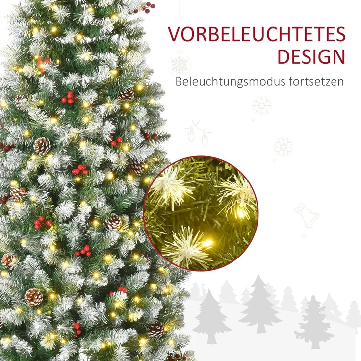 HOMCOM Künstlicher Weihnachtsbaum Vorbeleuchteter Weihnachtsbaum, Tannenbaum, mit LED-Lichter Kunsttanne, Grün+Weiß Ø65x180 cm – Bild 4