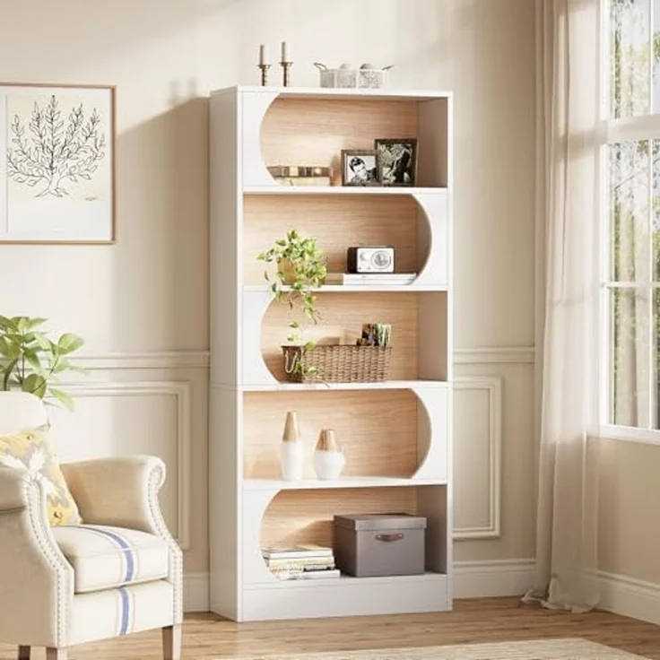 LITTLE TREE 70,8-Zoll Modernes Bücherregal, 5-stufiges freistehendes hohes weißes Bücherregal, großes offenes Bücherregal mit Stauraum, großes Bücherregal für Büro, Zuhause oder Klassenzimmer – Bild 5