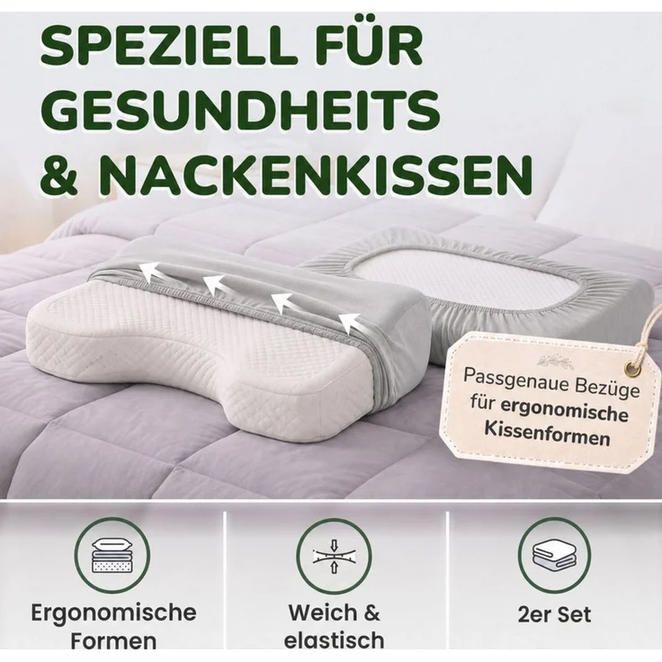 leevitex® Kissenbezug für Gesundheitskissen & Nackenkissen, 30-45 x 50-70 x 10-15 cm, (2 Stück), Jersey-Stretch mit Rundumgummizug, 97% Baumwolle, 3% Elasthan – Bild 2