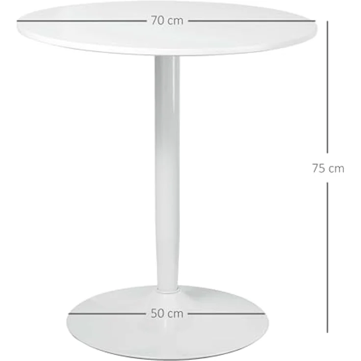 HOMCOM Esstisch Moderner Küchentisch mit Stahlfuß (Küchentisch, 1-St, Esszimmertisch), für Wohnzimmer, Ø70 x 75 cm, Weiß – Bild 4