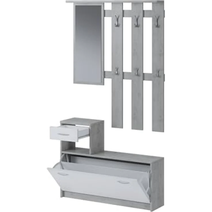 Dmora - Eingangsmöbel Sargassi, Moderner Eingang, Wandgarderobe, Multifunktions-Aufbewahrungskonsole, 100x26h190 cm, Weiß und Zement – Bild 6