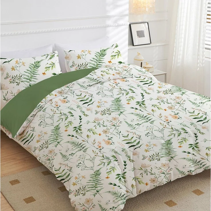 ibettertec Bettwäsche Bettwäsche 135 x 200, 200 x 200 cm Blumen Blätter Pflanzen Aesthetic, Mikrofaser, 3 teilig, Mikrofaser Bettbezug mit Reißverschluss, Bügelfrei und Weich – Bild 3