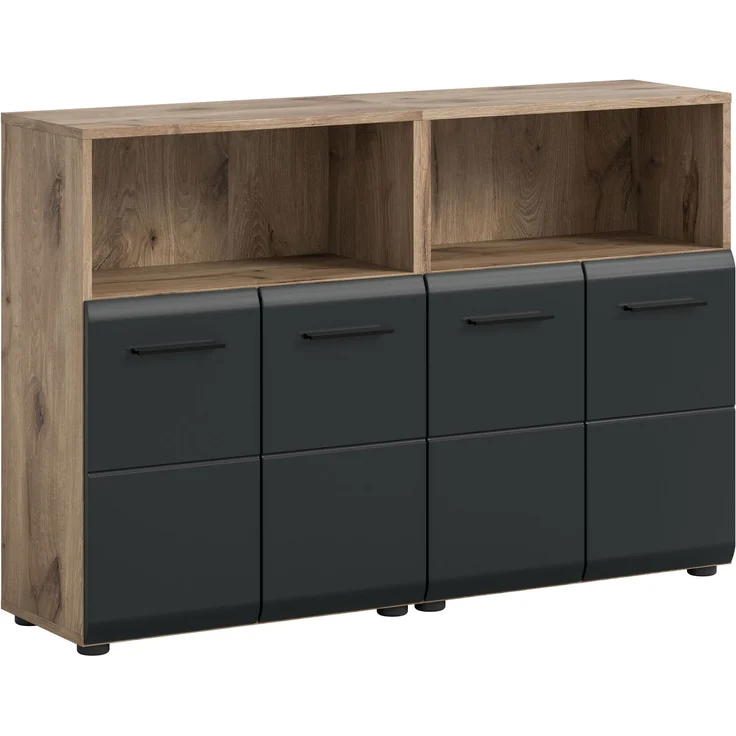 Badkombination (B/H/T: 120x80x30 cm) in schwarz matt und Nox Oak Nachbildung – Bild 1