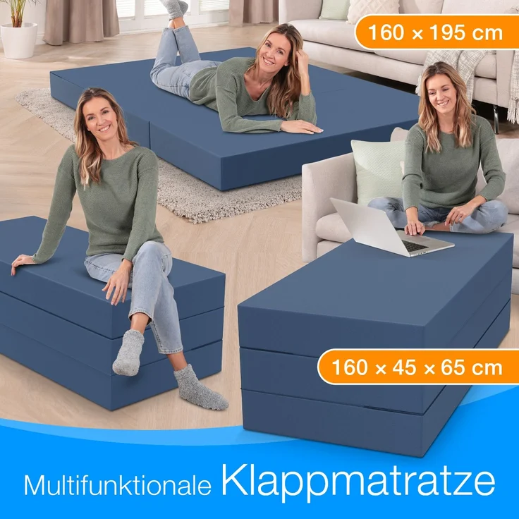 Klappmatratze 90x200 cm, 75x195 cm, Bestschlaf, 15 cm hoch, waschbar, versch. Größen & Farben, geeignet für Hausstauballergiker – Bild 2