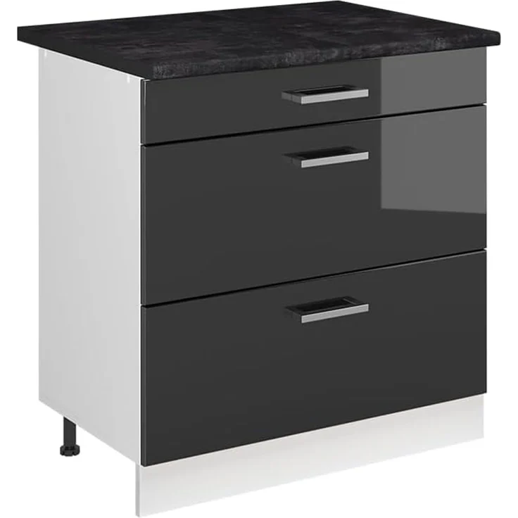 Küchenunterschrank R-Line Anthrazit Hochglanz/Weiß 80 cm mit 3 Schubladen Arbeitsplatte Anthrazit Vicco – Bild 1