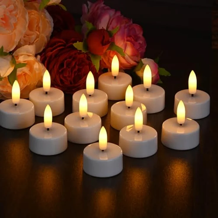 EXTSUD 12 Stück Led Teelichter mit Timer Batteriebetriebene Kerzen LED Tea Light Flammenlose Kerzen Kerzenlicht Nachtlicht Elektrische Teelichter Jugendweihe Windlicht Tischlicht Wohnzimmer Deko – Bild 1