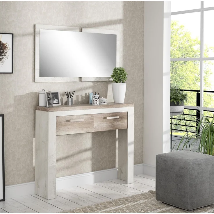 Forte Möbel Kompaktgarderobe, Holzwerkstoff, Pinie weiß/Antikeiche, B x H x T: 115 x 176 x 25,8 cm – Bild 1