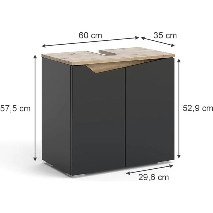 Waschbeckenunterschrank Marelle Anthrazit/Artisan 60 x 57.5 cm mit 2 Türen Vicco – Bild 3
