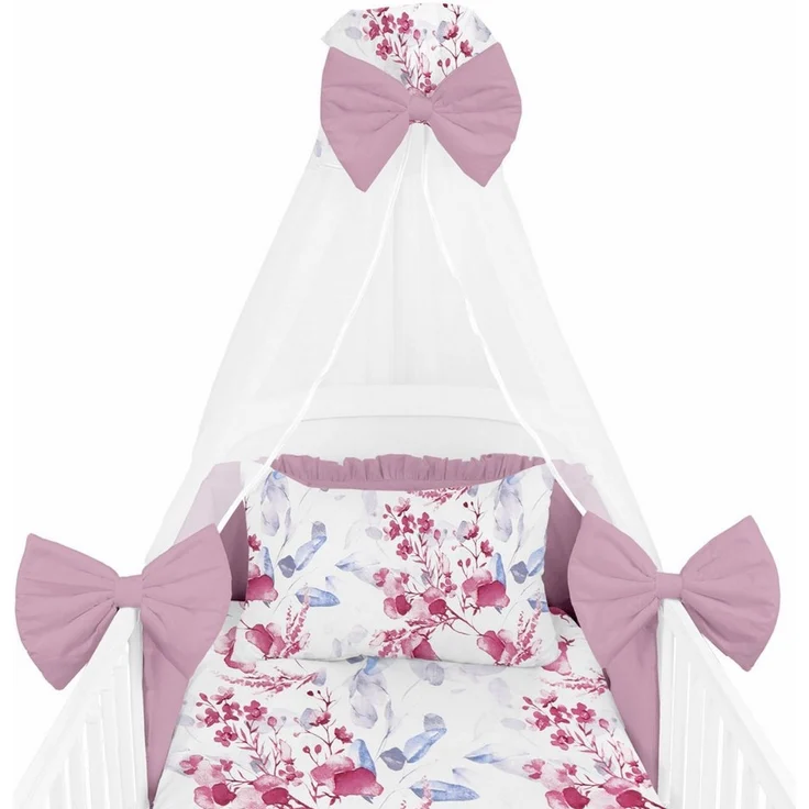 Amilian Babybettwäsche Set 7-teilig - Bettwäsche 100x135 - Kissenbezug 40x60 - mit Himmel, Chiffonhimmel, 7 teilig, Komplett-Set für Babybett, Gitterbett - Kinderbettwäsche – Bild 1