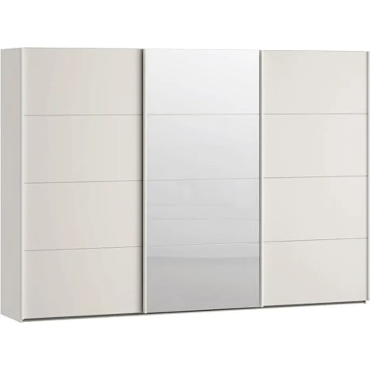 Forte SOPHISTISPACE Kleiderschrank 300, moderner Schwebetürenschrank, 3-türig, Einlegeböden, Kleiderstangen, Spiegel, Holzwerkstoff, Kaschmir|Beige, 299,8 cm breit x 210,5 cm hoch x 62,9 cm tief