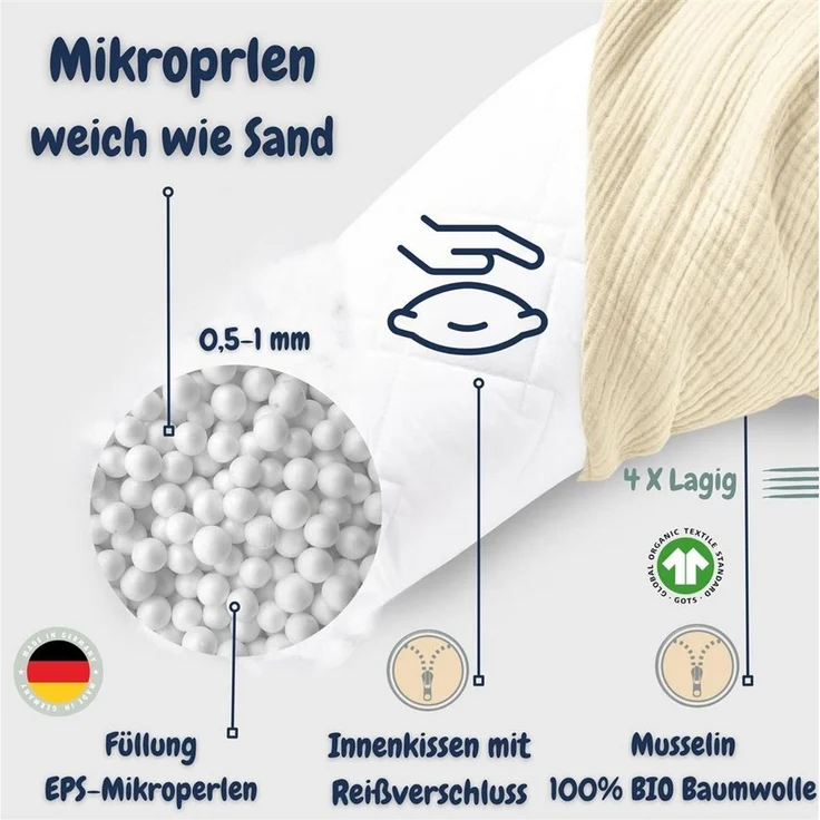 SEI Design Stillkissen Seitenschläferkissen XXL Babynest - Baby Erstausstattung Neugeborene, Schwangerschaftskissen mit Bezug, Schwangerschaftskissen mit Bezug, Bezug aus Musselin BIO Baumwolle – Bild 4