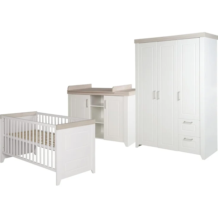 roba Kinderzimmerset 'Felicia' 3-teilig - Bett 70 x 140 - Kleiderschrank 3-türig - Weiß / Luna Elm – Bild 1
