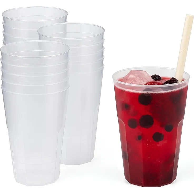 Silverkitchen 30x Cocktail Becher 0,3 L transparent aus PP 6-eckig Made In Germany Hartplastik Trinkbecher bruchsichere Cocktailbecher mehrweg (Single)