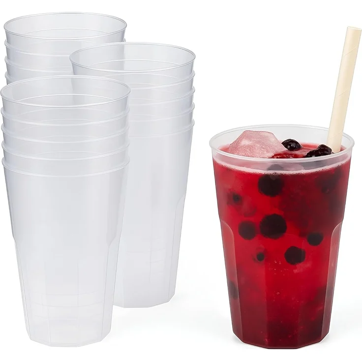 Silverkitchen 30x Cocktail Becher 0,3 L transparent aus PP 6-eckig Made In Germany Hartplastik Trinkbecher bruchsichere Cocktailbecher mehrweg (Single)