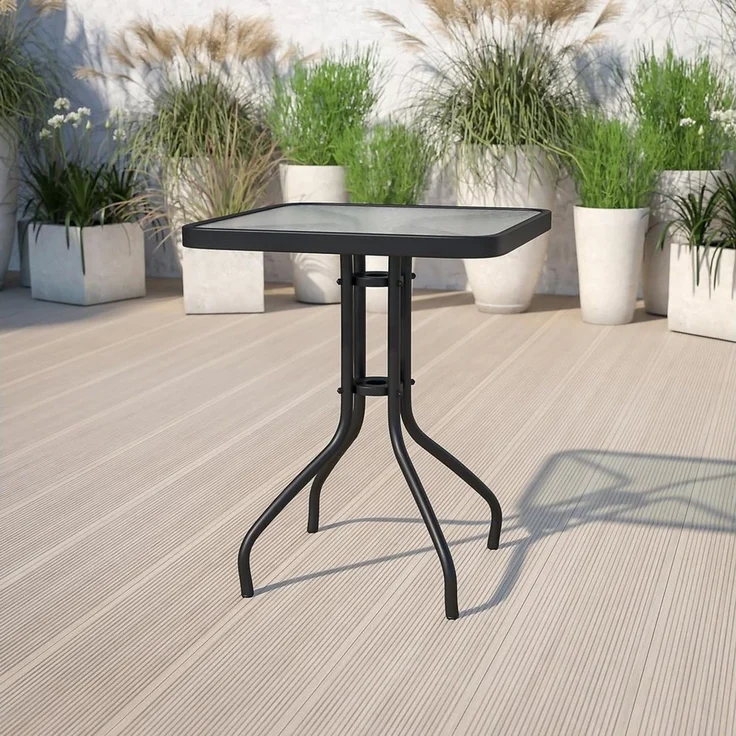 Home Collective Gartentisch Bistrotisch, Glasplatte & schwarzes Metallgestell, 60 x 60 x 72.5 cm, Quadratisch, Schwarz – Bild 4