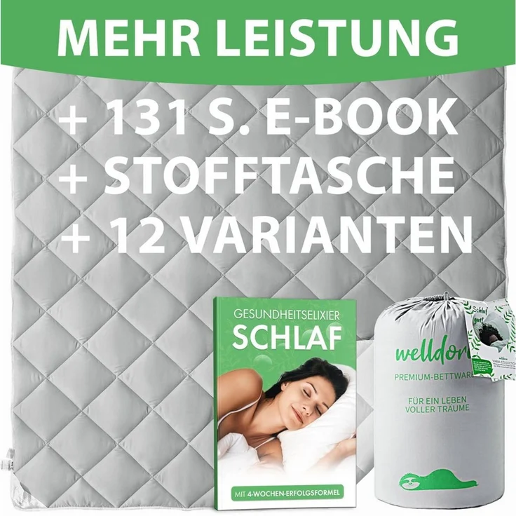 Welldora Microfaserbettdecke, Allergiker Bettdecke, Ultra warme Winterdecke, Wendedecke Silbergrau-Weiß, Premium Steppdecke – Bild 2