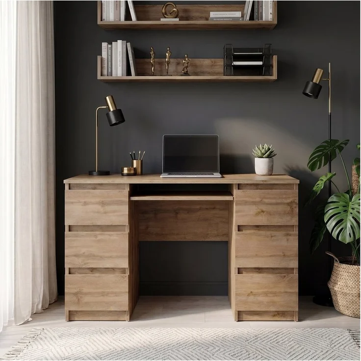 Furnica Schreibtisch CUBA – 130cm mit 6 Schubladen, Wotan Eiche