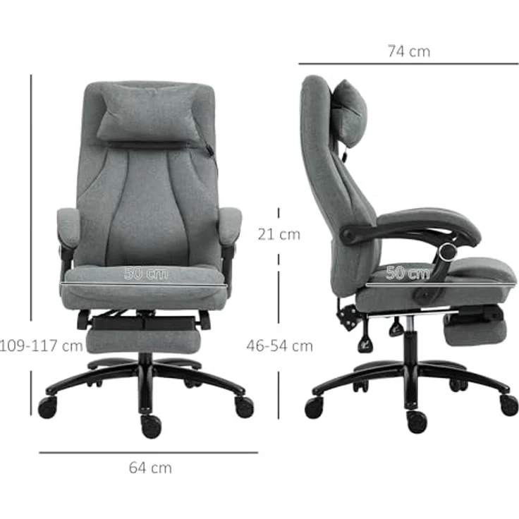 Vinsetto Bürostuhl Massage mit Fußstütze, ergonomisch, höhenverstellbar, 64 x 74 x 109-117 cm – Bild 3