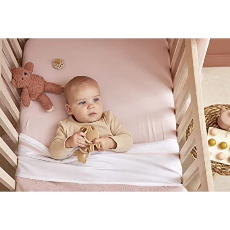 Meyco Baby Spannbettlaken für Kinderbett - 70x140 cm - Jersey Spannbetttuch - 100 % Baumwolle - Oeko Tex zertifiziert - Rundum-Gummizug, atmungsaktiv - Uni - Zartrosa, Soft Pink – Bild 5