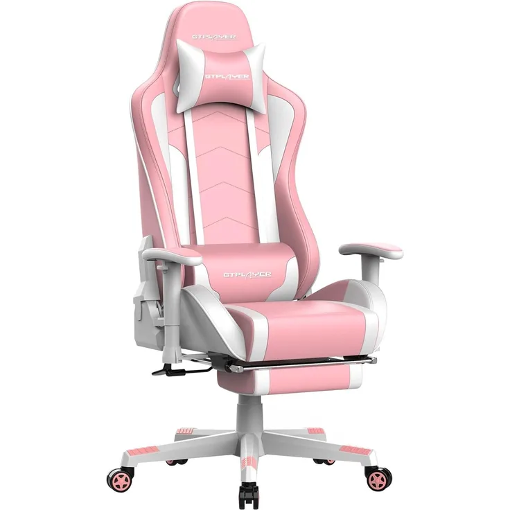 GTPLAYER Gaming Stuhl Gamer Stuhl mit Fußstütze Bluetooth Lautsprecher Ergonomischer Bürostuhl Computerstuhl Schreibtischstuhl PC Stuhl mit verstellbare Rückenlehne 150 kg Belastbarkeit pink