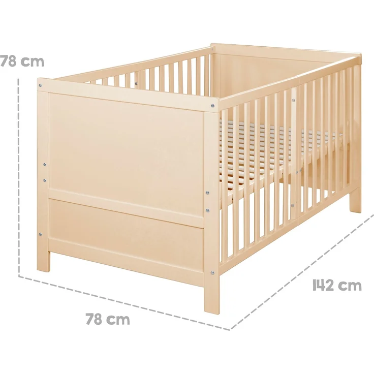 roba Babybett EASY SLEEP 70 x 140 cm inkl. Umbauecken + Matratze safe asleep® Roll Air - Mitwachsendes Gitterbett 3-fach höhenverstellbar - 3 Schlupfsprossen - Holz natur – Bild 13