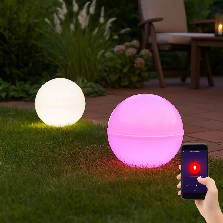 2x Außen Steckleuchten, Kugel, Smart LED, Erdspieß, D 20 cm – Bild 2