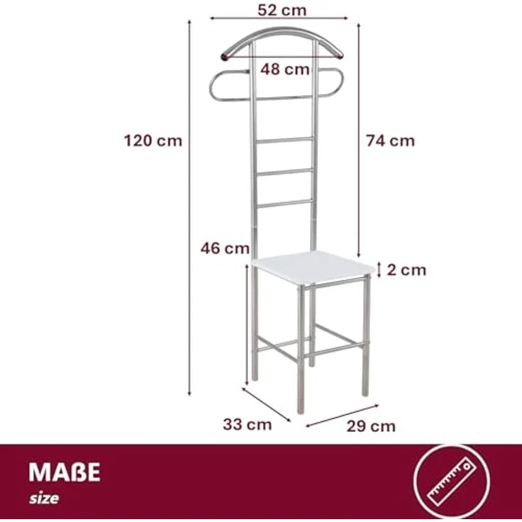 HOOZ Herrendiener Herrendiener mit Sitzfläche Kleiderbutler stummer Diener 52x40x120 cm, (Einzelprodukt, 1 St, Aufbewahrung), Kleiderständer mit Sitzfläche, platzsparend für kleine Räume – Bild 4
