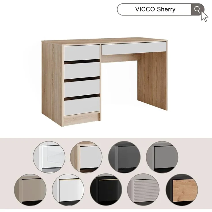 Schreibtisch Sherry Grau Hochglanz 55 x 120 cm mit Schubladen Vicco – Bild 7