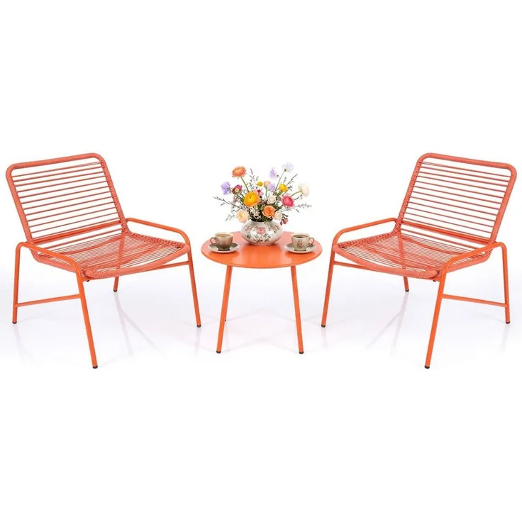 COSTWAY Balkonset, (3-tlg), Rattan Gartenmöbel Set für 2 personen Terrasse