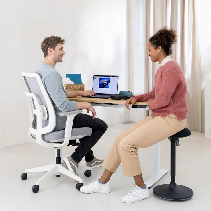 Ergotopia 'PureBack' ergonomischer Bürostuhl mit Lordosenstütze & 4D-Armlehne, Grau, mit Kopfstütze – Bild 7