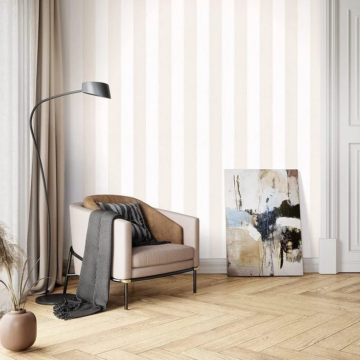 Newroom Vliestapete, Beige Tapete Landhaus Streifen - Streifentapete Weiß Modern Linien für Wohnzimmer Schlafzimmer Flur – Bild 3