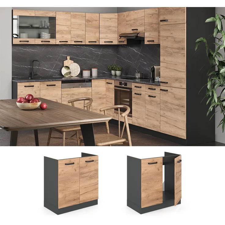 Spülenunterschrank R-Line Goldkraft Eiche 80 cm AP Marmor Vicco – Bild 2