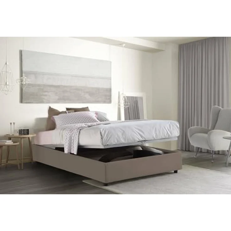 Talamo Italia - Elisa Doppelbett, Bettkasten mit Stoffbezug, 100 % Made in Italy, Öffnung vorne, geeignet für Matratze 160x190 cm, Taupe – Bild 4