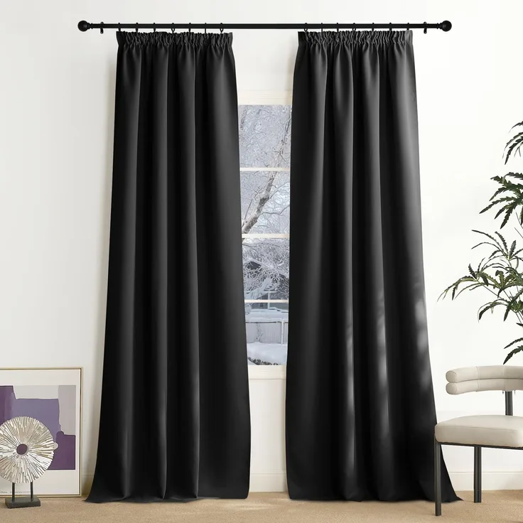 NICETOWN Schwarze Gardinen Blickdicht Lichtundurchlässige Vorhänge mit Kräuselband Thermovorhang Kälteschutz 2er Set 240x140 cm(HxB), Thermo Übergardinen Verdunklung Wohnzimmer