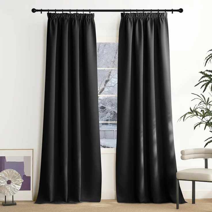 NICETOWN Schwarze Gardinen Blickdicht Lichtundurchlässige Vorhänge mit Kräuselband Thermovorhang Kälteschutz 2er Set 240x140 cm(HxB), Thermo Übergardinen Verdunklung Wohnzimmer