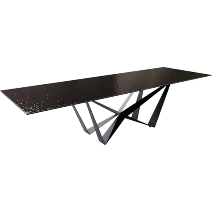 Esstisch Edge 300x100 Reliefglas Rauchschwarz 3D-Design Spider Flachstahl Schwarz – Bild 2
