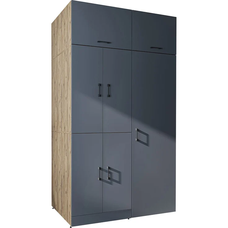 Roomart Waschmaschinenschrank- DORA-II- 130 cm breit – Waschmaschinen- & Trockner-Überbau mit Türen und Ausziehplatte, Bad & Waschküche • Anthrazit-Eiche – Bild 11