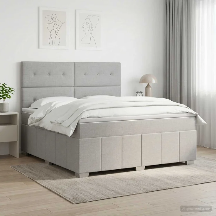 vidaXL Boxspringbett mit Matratze Hellgrau 160 x 200 cm Stoff 3454176 – Bild 1