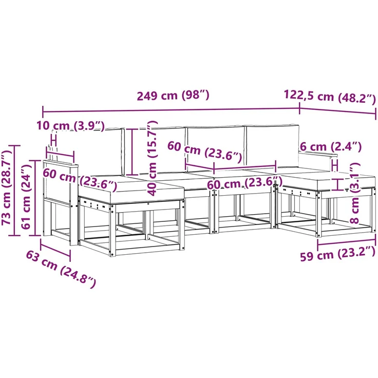 vidaXL Outdoor-Sofagarnitur 6 stk. Natürlich und Hellgrau Polyester 3385427 – Bild 7