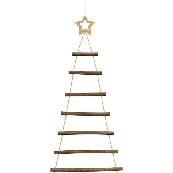 vidaXL Hängende Weihnachtsbäume mit Spitzensternen 2 Stk. 42x90 cm Naturzweig 4101009 – Bild 3