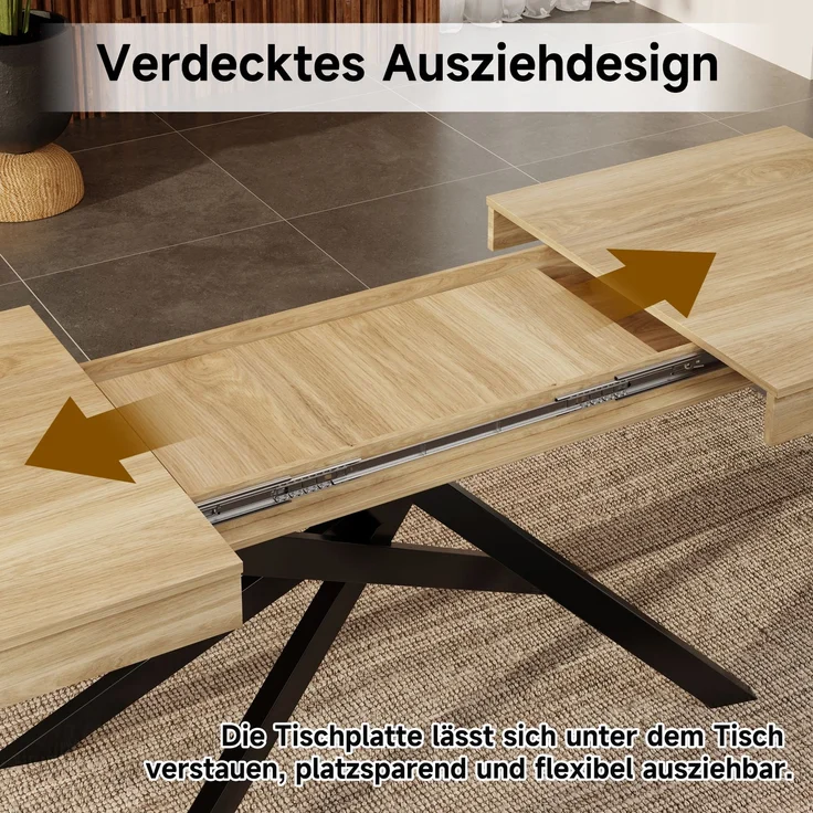 JARDJ Ausziehbarer Esstisch, 140/180*80 cm, geeignet für 6-8 Personen, rechte Form, verdickte Tischplatte, Metallbeine,einfacher Stil,Tisch für Esszimmer, Küche, Wohnzimmer, Eichenfarbe – Bild 8