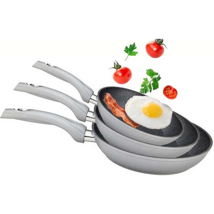 3er Pfannenset Induktion Set Antikratz Bratpfannen Pfanne Antihaft Induktions-Bratpfanne ø 20 cm, ø 24 cm, ø 28 cm, silber