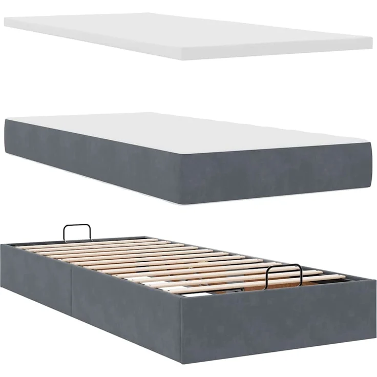 vidaXL Ottoman-Bett mit Matratzen & LEDs Dunkelgrau 90x190 cm Samt 3314361 – Bild 7
