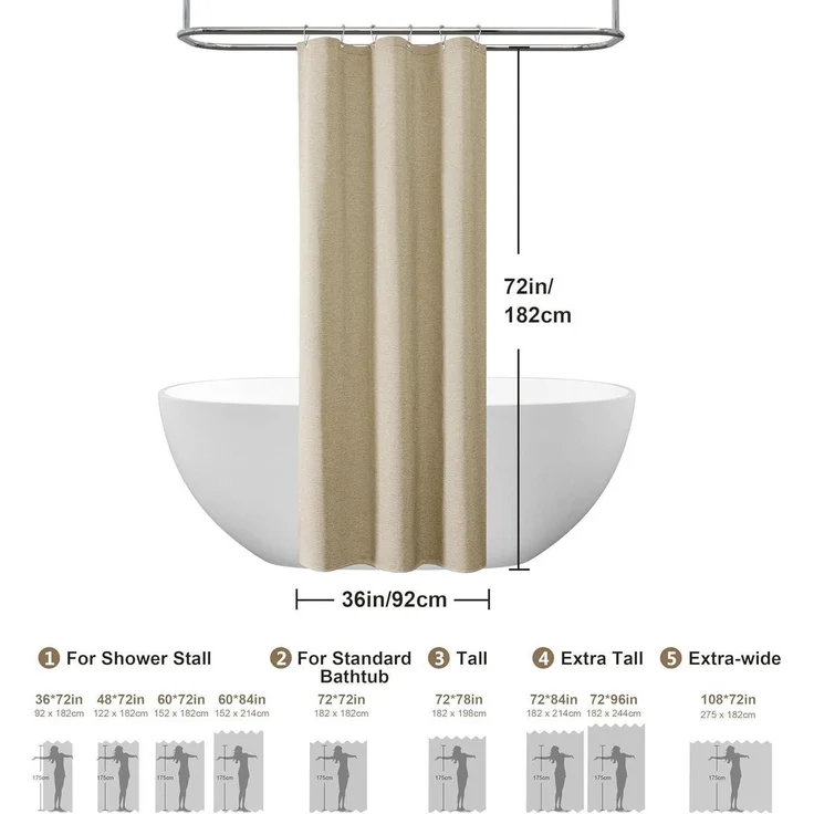 Duschvorhang Leinen in Taupe 182x92cm wasserdicht und schimmelresistent – Bild 6