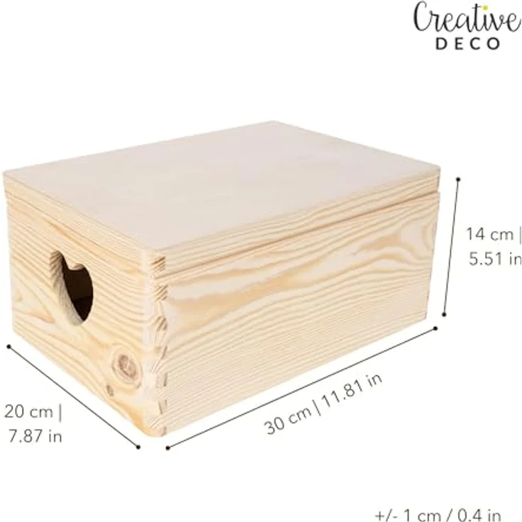 Creative Deco Aufbewahrungsbox Holzkiste mit Deckel Erinnerungsbox Holzbox, herzförmige Griffe – Bild 4