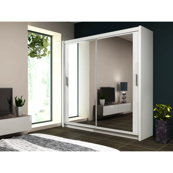 Kleiderschrank Paries, mit Frontspiegel, Farbe: Weiß