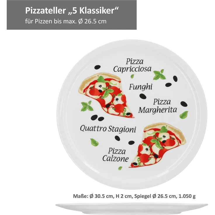 2er Pizzateller Margherita groß 30,5cm Porzellan Teller Pizzaplatte mit Motiv - für Pizza / Pasta – Bild 4